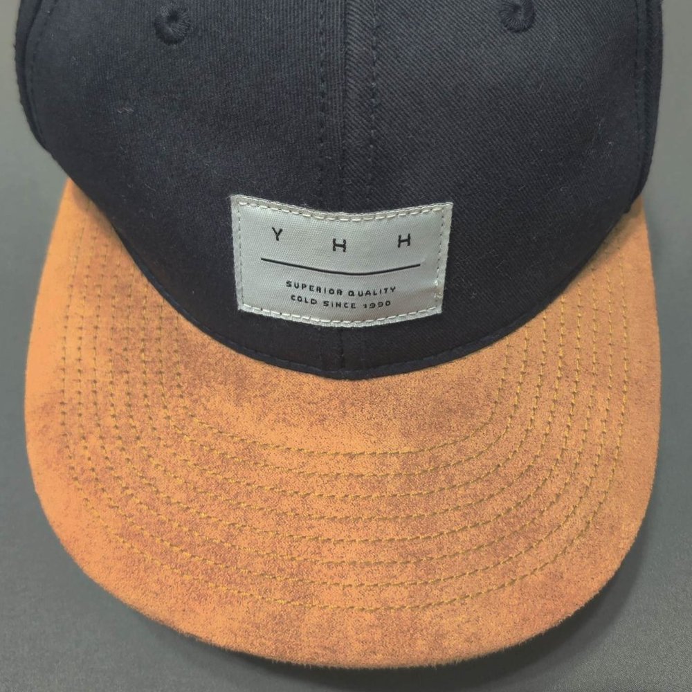 H&M Y H H Superior Quality Cold Since 1990 Blue and Leather brim Hat